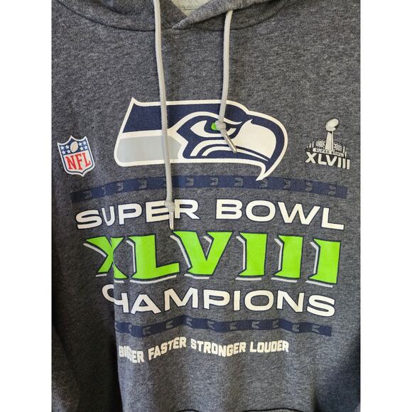 Seattle Seahawks Superbowl XLVIII Champions Fleece Hoodie Sz XL Kangaroo Pocket - Picture 3 of 10